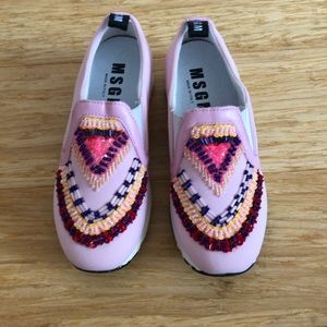 MSGM BNW Girls Pink Leather Sneakers Beads Logo